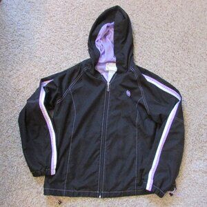 NWOT GreenTea Hooded Zip Jacket Purple Black Large Mesh Lined Soft Poly